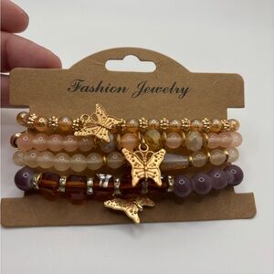 Fashion Jewelry Gold Butterfly Charm Bracelet Set